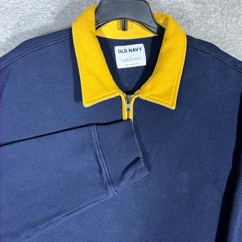 Old Navy Mens Large Quarter Zip Sweatshirt Navy Blue Yellow Contrast Collar L